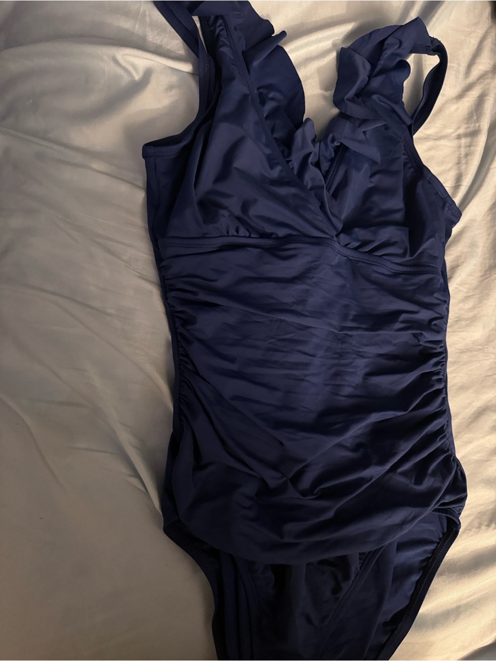 Ralph Lauren Navy V-Neck One-Piece Swimsuit with Side Ruching (with underwire)